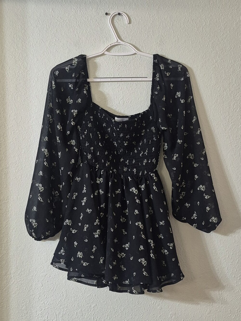 Black Floral Smocked Jumpsuit Romper